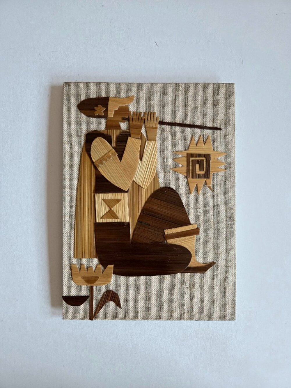 Vintage Straw Inlayed Picture Wall Hanging Sheppard Marquetry Country Folk Art - Picture 2 of 7